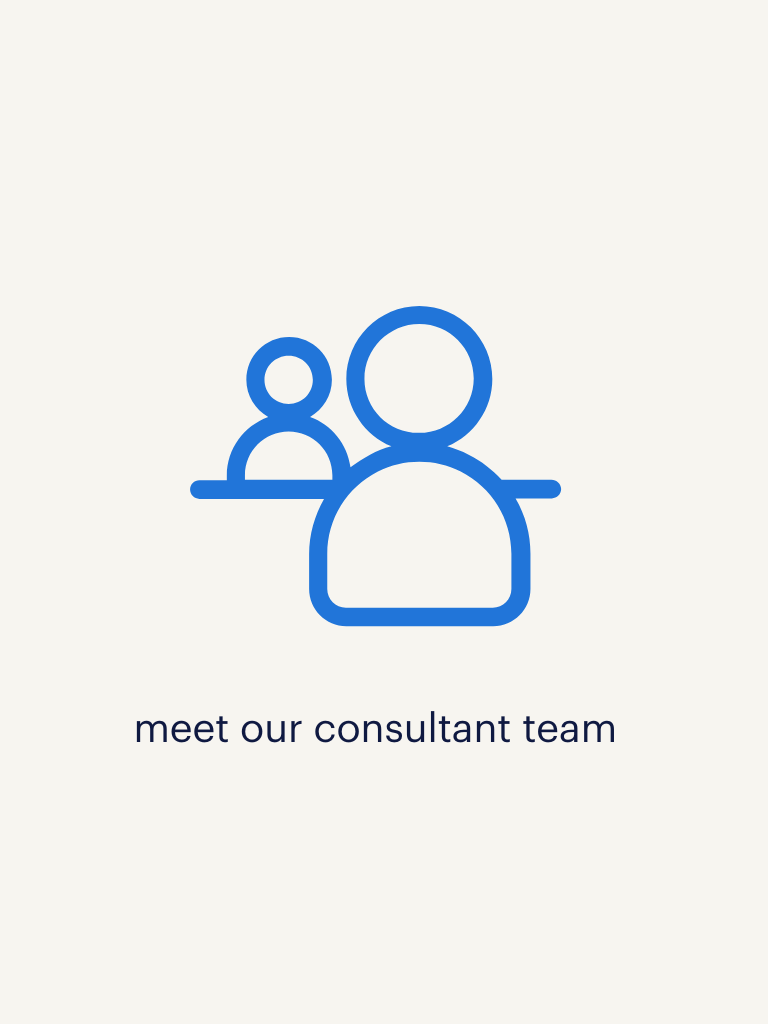 an image of a person being interviewed with text saying meet our consultant team