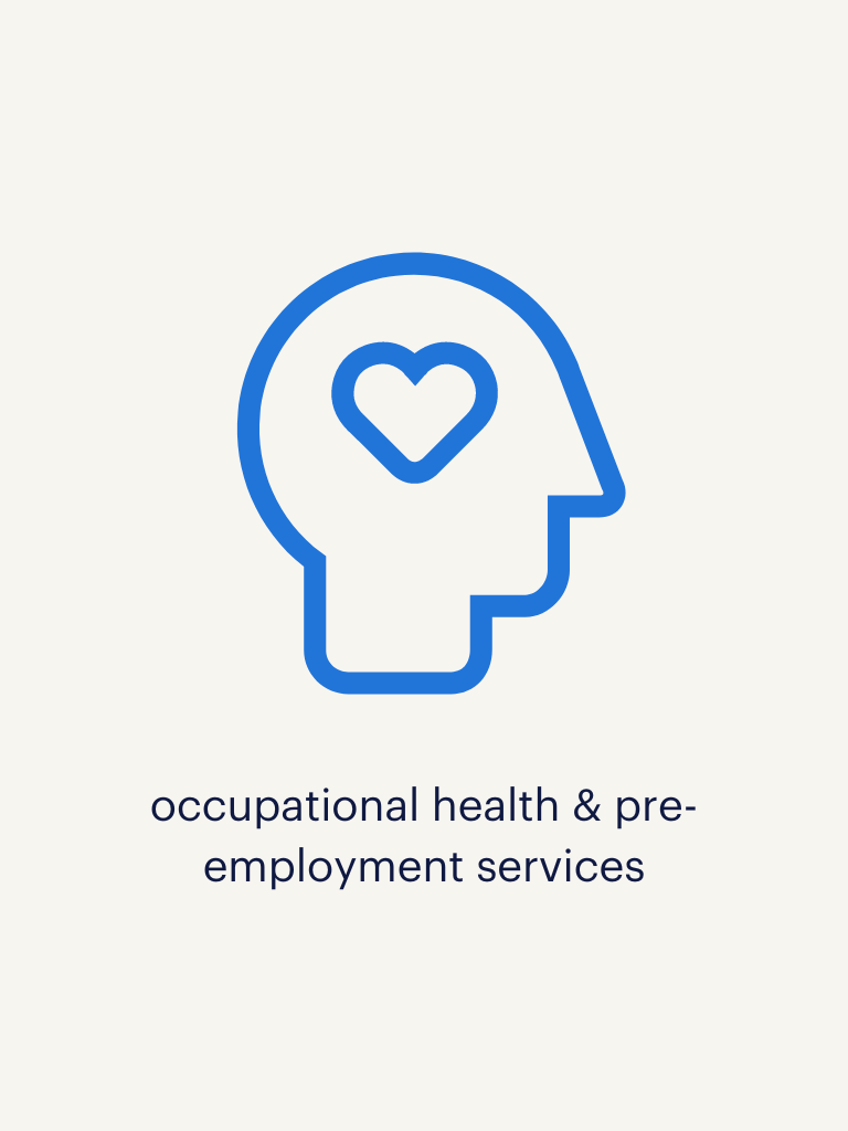 an image of a heart inside a head with text saying occupational health & pre-employment services