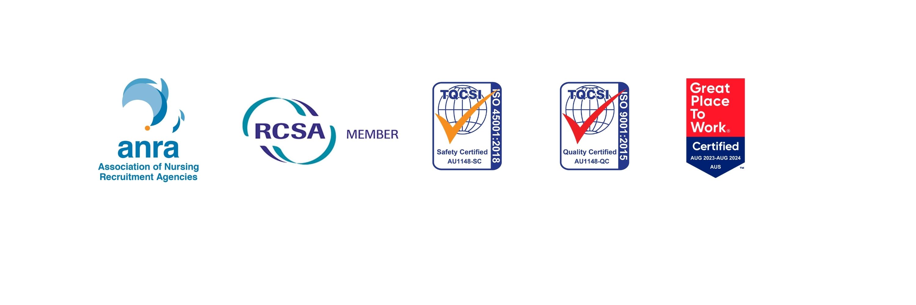 logos of anra, rcsa, tqcsi, and great place to work