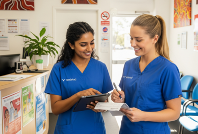 an image of two nurses talking to each other an image of two nurses talking to each other